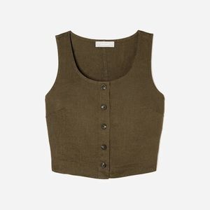 Everlane Linen Button-Front Crop Tank, Beech, Size 8